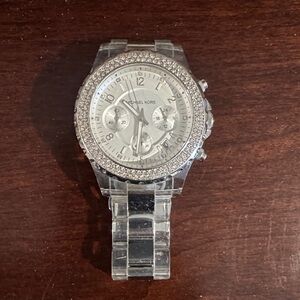 Michael Kors Silver Chronograph Watch with Crystal Bezel